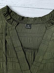 Linhara 大码梭织简约夏季度假衬衫 - 軍綠色 - 查看 7