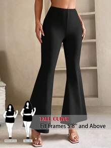 SHEIN Tall CURVE 新款加大码女式高个纯色休闲喇叭裤，女式喇叭打底裤，职业装，修身女式工作服，办公室工作裤，女式高腰裤，高腰设计让您看起来更苗条，腿部更修长，适合高个女性。高腰设计让您看起来更苗条，腿部更修长，适合高个女性。复古风格，适合所有季节和场合，适合高个女孩和女性，夏季喇叭裤，夏季喇叭裤，夏季喇叭裤，夏季套装，阔腿裤，职业裤，优雅裤，休闲裤，夏季高腰显瘦阔腿裤，优雅女士礼服裤，优雅派对裤，优雅女士裤，优雅长裤裤子、女士度假装、女士假日装、夏季假日装、夏季度假装、女士休闲裤、女士性感裤、狂欢节服装、2026年狂欢节女士造型、2026年狂欢节女士服装、狂欢节女士装扮 - 黑色 - 查看 1