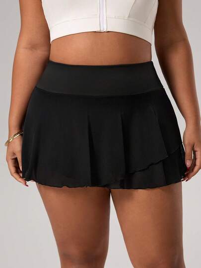 Rhythm Era Women's A-Line Wavy Mesh Patchwork Skirt Pants, Casual Sports Everyday Running Yoga Wear, Plus Size