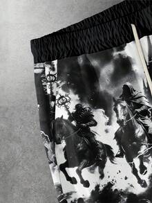 ROMWE MEN Street Life Men's Casual Dark Print Loose Shorts, Summer - Black - View 3