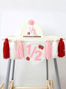 Decoraciones para fiesta de medio año de cumpleaños, estilo bohemio, Navidad, 1er cumpleaños, tema de fresa, bandera, guirnalda de cuentas de madera y borlas, gorro de medio cumpleaños, set de suministros para celebración de niño/niña, telón de fondo para fotos - Multicolor - Ver 7