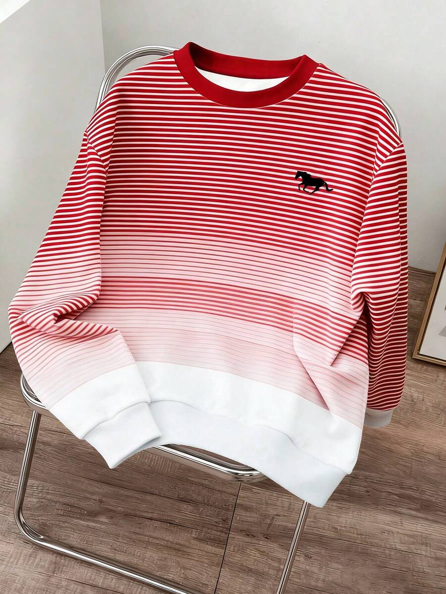 Manfinity Joysei 男士休闲红色渐变条纹套头卫衣，春季款 - 紅色 - 查看 1