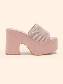 CUCCOO BASICS 女士露趾粗跟穆勒凉鞋，透气春夏派对防水厚底高跟鞋，黑色，圣诞节适用 - 卡其1 - 查看 3