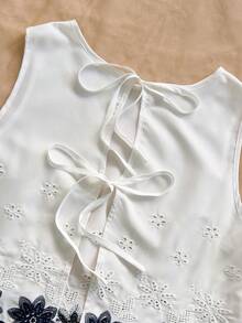 Soleia 女士度假休闲宽松露背系带纹理面料A字吊带背心，弹性腰带休闲短裤带口袋，沙滩和海边 - 彩色 - 查看 4