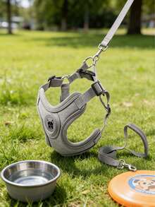 Pet Reflective Anti Slip Chest Harness Set With 1.5-Meter Rope - Grey - View 6