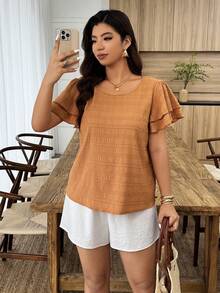 Weeklong Áo kiểu tay ngắn, viền bèo nhún. - màu nâu - Xem 6