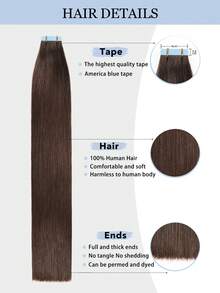 20Pcs 50Gram Tape In Hair Extensions Human Hair 18inch Remy Hair Extensions Color 2 Darkest Brown Fashion Tape In Extensions, Tape In Human Hair Extensions Add Length For Wedding - S2 - View 3