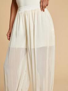 Travachic Women's Casual Apricot Plain Woven Fabric Parachute Long Pants With Ruffle Hem - Apricot - View 7