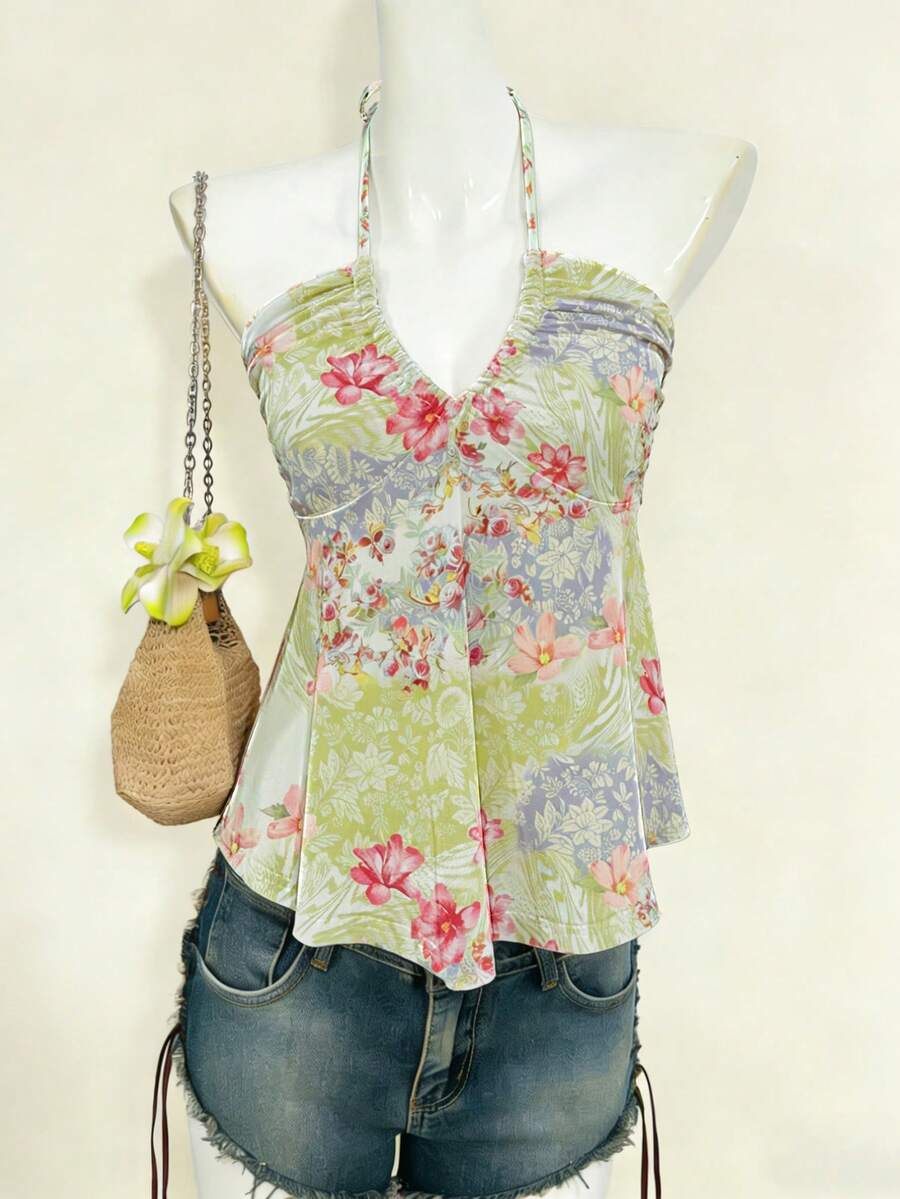 Lalippa 数码印花吊带无袖系带度假风夏季女式上衣 - 彩色 - 查看 1