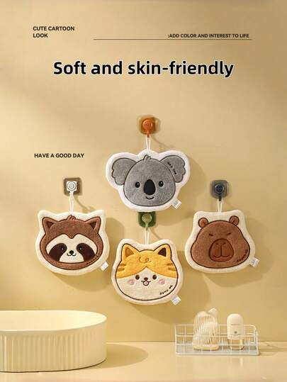 Zazumi 4 mẫu họa tiết động vật: Gấu Koala, Mèo, Chuột lang nước, Gấu trúc, Khăn tay siêu thấm hút hai lớp, mút xốp, lông cừu san hô, có thể treo được, thích hợp cho nhà bếp, phòng tắm, quà tặng cho phụ nữ, mẹ, vợ, chị gái, bạn bè, đồng nghiệp.