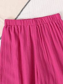 SHEIN Set de 2 piezas de top de tirantes casual de unicolor y pantalones para niñas preadolescentes - Rosa Fucsia - Ver 7