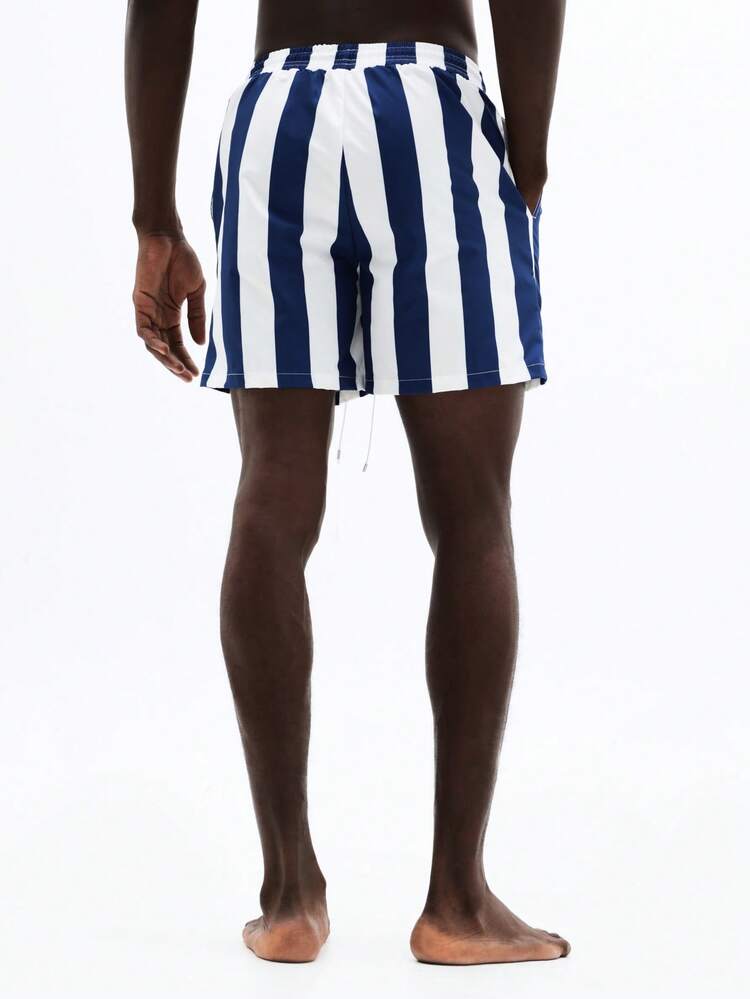 Short de plage à rayures verticales avec poches latérales
