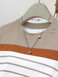 Resyla 女士户外/办公休闲条纹印花短袖修身褶皱腰部T恤，大码，适合返校季、教师节等场合 - 彩色 - 查看 3