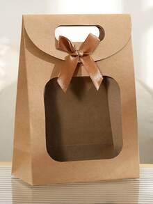 10pcs Windowed Gift Bag, Suitable For Holiday Party Gift Wrapping, Hand-Held Transparent Flip-Top Gift Bag - Khaki - View 5