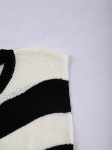 GlowEve Women's Casual Striped Cinched Waist Button-Up Cardigan Vest - Black and White - View 5