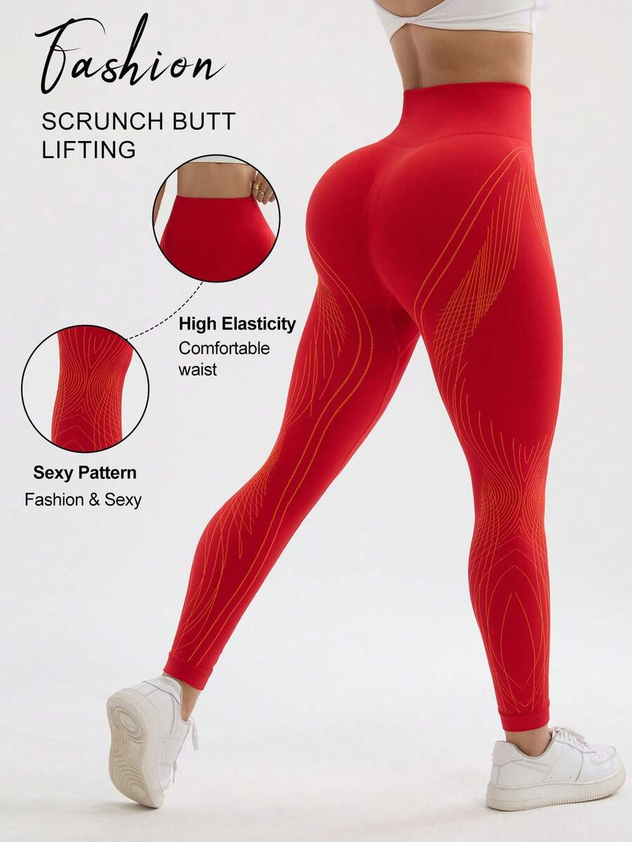 Core Rhythm Women's Seamless High Elasticity Yoga Fitness Sports Butt Lifting Waist Shaping Leggings - Red - View 1