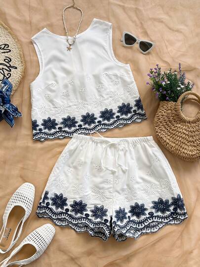 Soleia Top sin espalda con textura y lazo, holgado y casual para vacaciones, shorts casuales con elástico en la cintura y bolsillos, para playa y mar