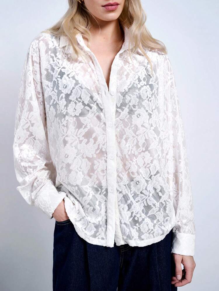 SHEIN Maija Women White Lace Sleeveless Jumpsuit, Versatile, Elegant, Comfortable, Fitted, Suitable For Summer & Valentine's Day Festival