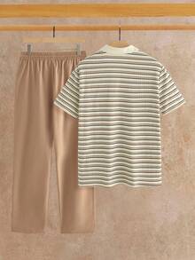 HIMLAND 男士休闲条纹短袖 Polo 衫短裤套装，夏季 - 彩色 - 查看 2