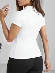 INAWLY Solva Women's Casual Solid Color Stand Collar T-Shirt, Summer - White - View 2