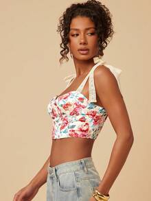 Travachic Women's Floral Print Cropped Camisole Top For Vacation, Summer, Beach For Women - Multicolor - View 4