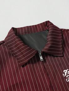 STYNVO 男士休闲时尚街头通勤字母条纹印花拉链外套和抽绳腰长裤套装，春秋季男士套装，男士两件套，拼接男士两件套，条纹 - 酒紅色 - 查看 5