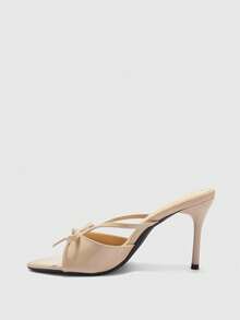 CUCCOO BIZCHIC Women's Bowknot Pointed Toe Stiletto Heel Casual Slip-On Fashion Strap Open Toe High Heel Sandals - Apricot - View 4