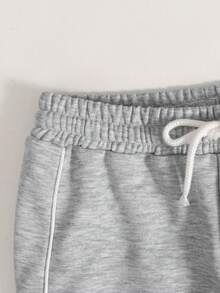 SHEIN Tween Girls' Casual Drawstring Waist Loose Fit Printed Sweatpants, Back-To-School Outfit, Basics, Versatile Daily Wear - Grey - View 2