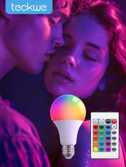 Teckwe LED Light Bulb Dimmable, RGB Color Changing Light Bulb, 16 Color Choices & 4 Lighting Modes, Portable LED Bulb With Remote Control For Home Decor, Bedroom, Stage, Party Decor, Valentine's Day