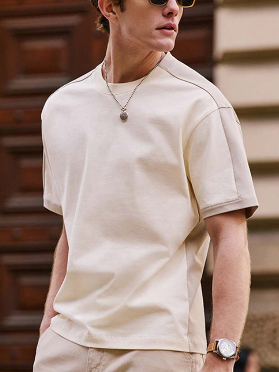 Manfinity Men's Casual Patchwork Color Round Neck Short Sleeve T-Shirt, Versatile For Commuting And Outings - Multicolor - View 1