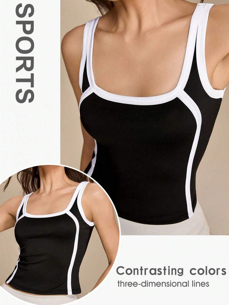 Hanevo 女士黑白撞色背心，时尚通勤、运动休闲、街头休闲皆宜 - 黑與白 - 查看 1