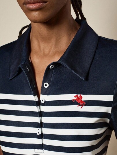 Briarwyn 2026 New Arrive Women's Casual Classic Striped Embroidery Pattern Short Sleeve Polo Shirt For Women Casual Button Up Collared  T-Shirt, Summer T-Shirt,Old  Money Style/ Blue And White Stripes/Knitted Fabric Striped Women's Polo T-Shirt Casual Short Sleeve Regular Top With Collar And Zipper Detail