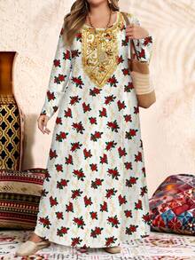 EMERY ROSE Plus Size Long Sleeve Round Neck Dress, Suitable For Autumn/Winter/Vacation/Summer/Spring - Multicolor - View 4