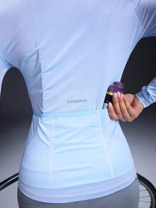 Powerista Women's Fitted Zip-Up Sheer Long Sleeve Cycling Jersey - Blue - View 2