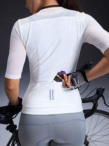 Powerista Women's Solid Color Minimalist Short Sleeve Cycling Jersey - White - View 8