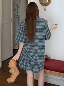 DAZY Women's Striped Loose Pajama Set, Summer - Multicolor - View 2