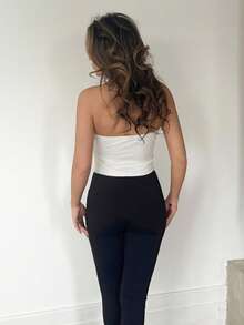 RebeccaVibe 1 件女式杏色纹理针织扭纹前部不对称下摆吊带背心，度假风格 - 杏色 - 查看 2