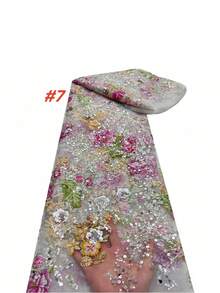 French Embroidered Beaded Lace Fabric High Quality Nigerian Sequin Trim Material For Bridal Wedding Gown Sewing Crafting DIY Dressmaking Evening Wear Design - Multicolor - View 10