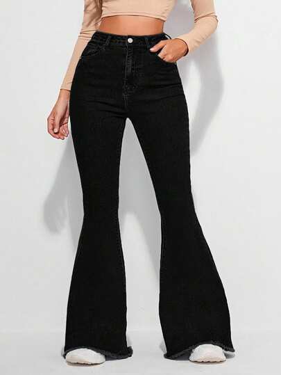 EMERY ROSE 大码女式高腰口袋休闲修身喇叭牛仔裤