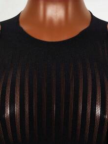 Mistrie Women's Sexy Hollow Out Mesh Sheer Jumpsuit - Black - View 5