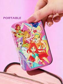 The Winx X SHEIN Cute Pattern Printed PU Leather Material Pink Foldable High-Definition Portable Mirror, Can Be Independently Supported And Handheld, Lightweight And Compact, Convenient For Checking Makeup Details, Suitable For Travel And Commuting - Hot Pink - View 2