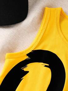 SHEIN 1pc Boys' Casual Loose Solid Color English Graphic Sleeveless Tank Top, Suitable For Daily Wear, School, Outings, Sports, Spring/Summer Yellow Boys Top Yellow Top For Boys Kids Clothing Boys Sleeveless Streetwear Shirt For Boys Kids Sleeveless - Yellow - View 4