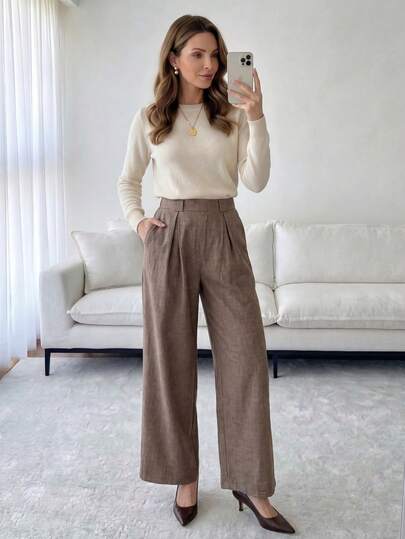 Miaspire Pantalones anchos versátiles y de moda para ir al trabajo