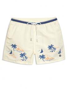Horizaway 男士热带印花休闲沙滩短裤 - 米色 - 查看 7