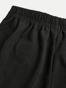 SHEIN 少女不对称设计黑色裙裤，休闲时尚，百搭，适合派对、郊游、姐妹合照、公园、露营、度假、日常休闲穿着 - 黑色 - 查看 4