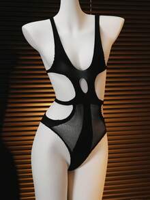 Charming Black Hollow Sexy Sheer Jumpsuit, Bold Skin-Revealing Design, Suitable For Nightlife - Black - View 6