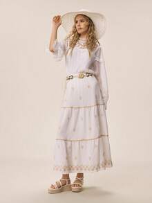 Styleloop 女士编织绳坡跟凉鞋，度假风波西米亚复古美式西部音乐节派对装扮 - 米白色 - 查看 7