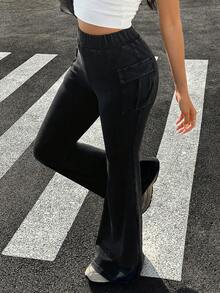 Rivivi 女士弹力腰带工装口袋休闲喇叭牛仔裤