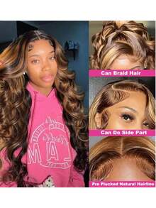 1pc Dyed Lace Front Wig, 4/27 Gradient Honey Gold Wig, Women's Style, 13x4 Front Lace High-Definition Transparent Lace Wig, 180% Density, Color Blended Hair Wig - S4/27 - View 8