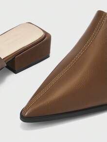 CUCCOO BIZCHIC Minimalist Women Mule Heels Smooth Finish Pointed Toe Low Block Heel Slip On Office Shoes - Brown - View 7